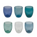 Set of 6 Blue Table Glasses for Water in Blown Glass Acapulco Ocean Promotion