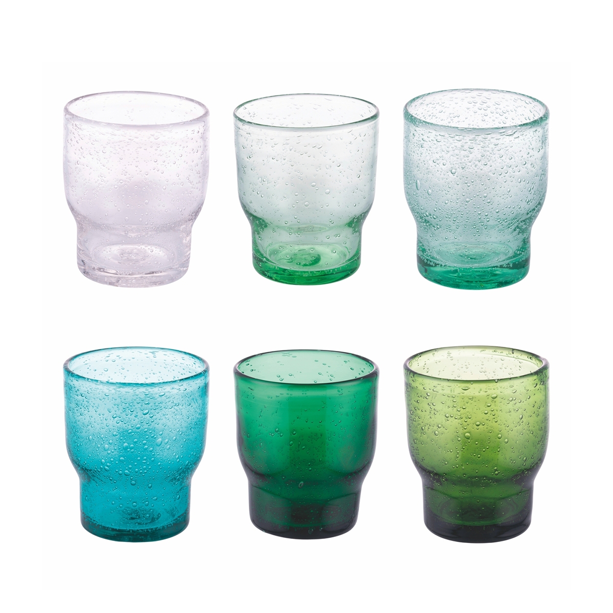 Set of 6 Handmade Green Glass Water Tumblers - Unico Greenery Collection Promotion