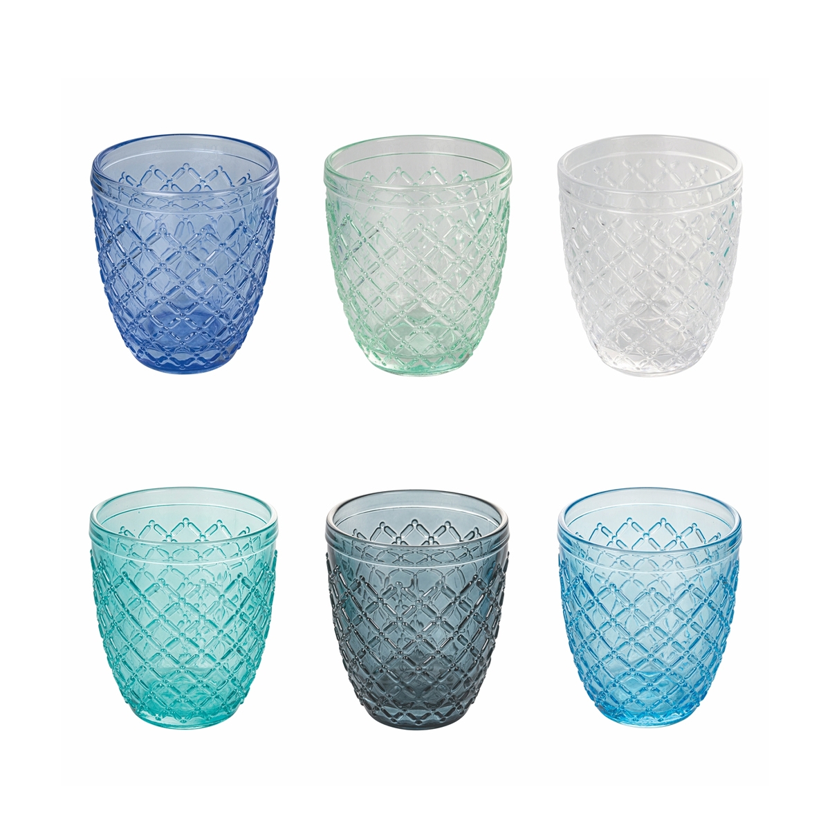 Set of 6 Castle Ocean Blue Transparent Glass Table Tumblers Promotion