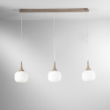 Jaipur Wooden-Effect Pendant Chandelier with 3 Opal White Glass Lights Promotion