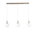Jaipur Wooden-Effect Pendant Chandelier with 3 Opal White Glass Lights Offers