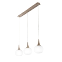 Jaipur Wooden-Effect Pendant Chandelier with 3 Opal White Glass Lights Sale
