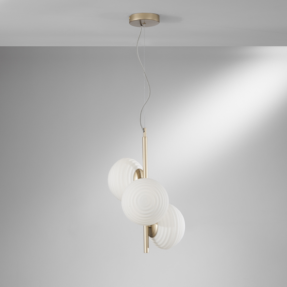 Ripple 3-Light Gold Metal Chandelier with White Glass for Living Room Promotion