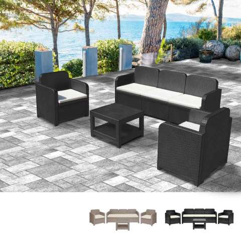 Positano Garden Lounge Set 2 Chairs 1 Sofa 1 Table in poly rattan 5 Total seats