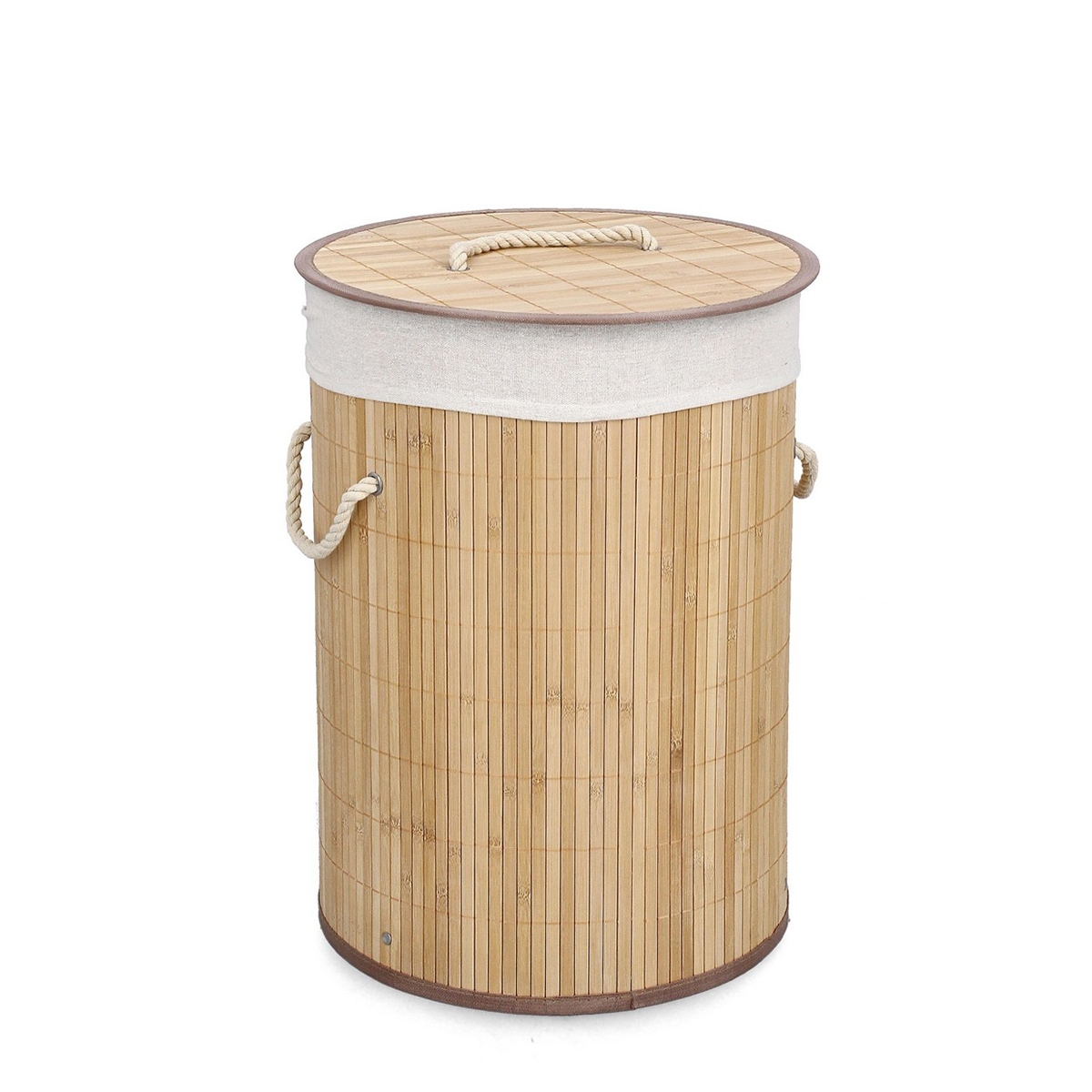 Ananda Round Bamboo Laundry Basket with White Liner 35x50cm