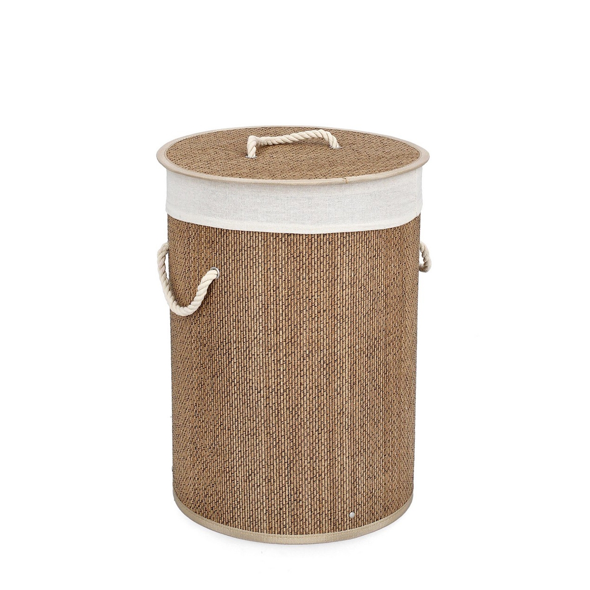 Zahara Round Bamboo Laundry Basket with Beige Liner 35x50