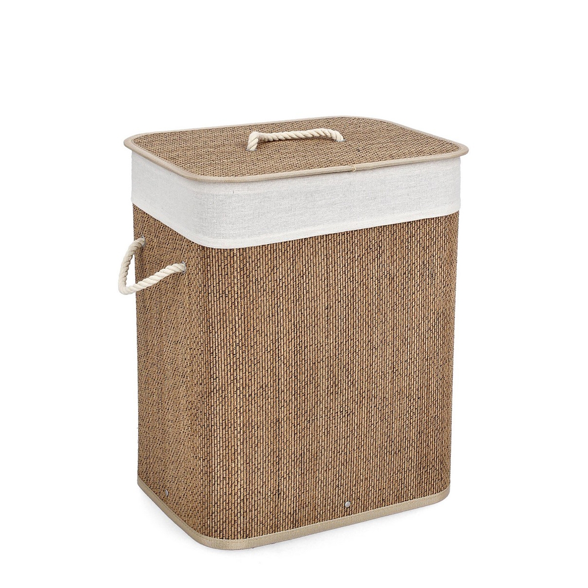 Beige Bamboo Bathroom Rectangle Laundry Basket Zahara