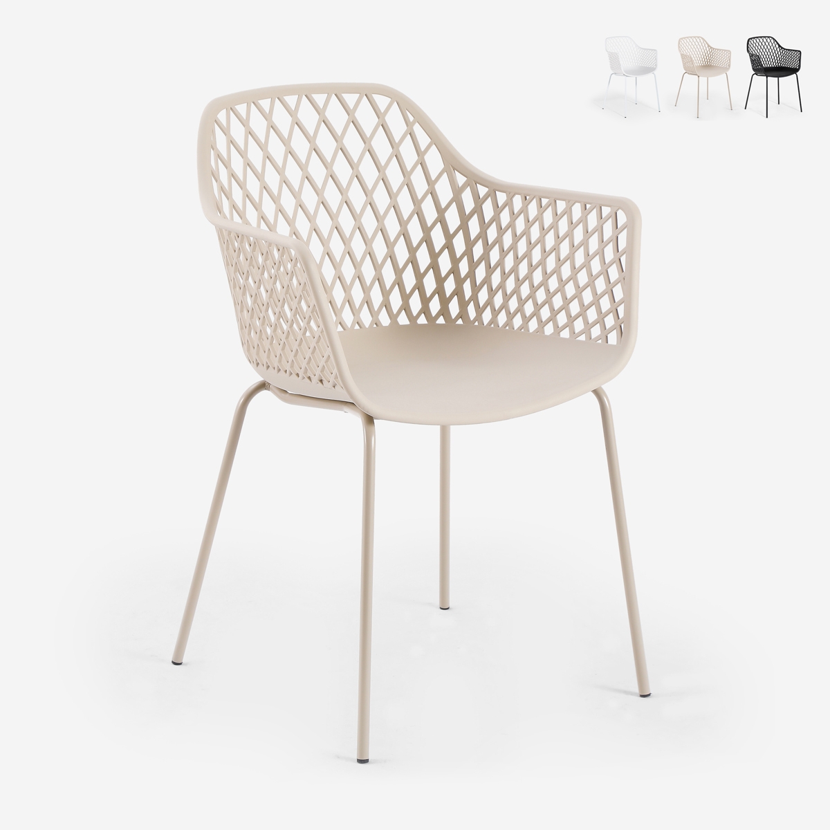 Tzura Modern Outdoor Garden Chair with Armrests in Polypropylene