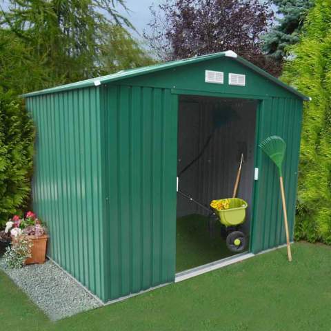 Garden shed in green galvanized iron sheet for storage 257x184 cm Large Promotion