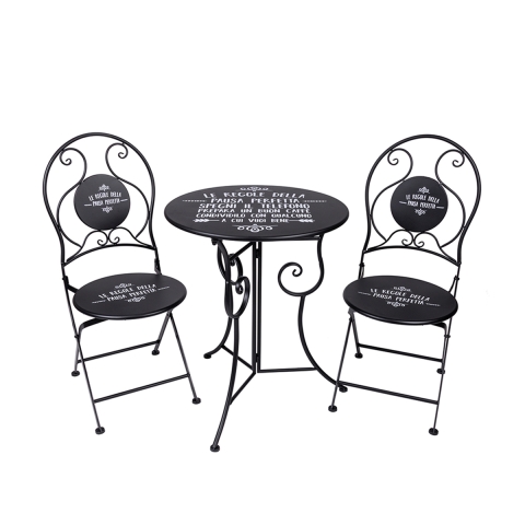 Outdoor Folding Table Set with 2 Black Iron Chairs - Pausa Perfetta Promotion