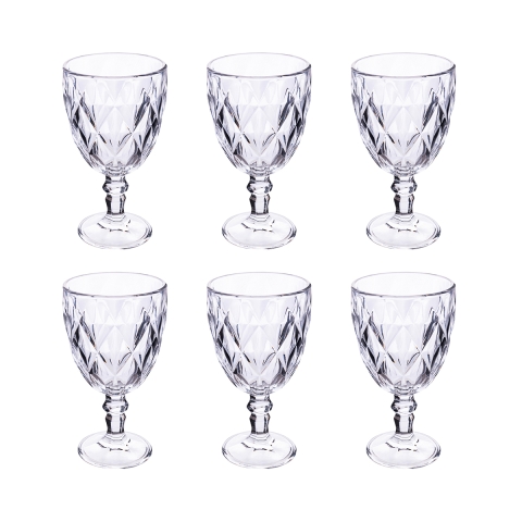Set of 6 Transparent Glass Elizabeth Wine Glasses, 340 ml Promotion