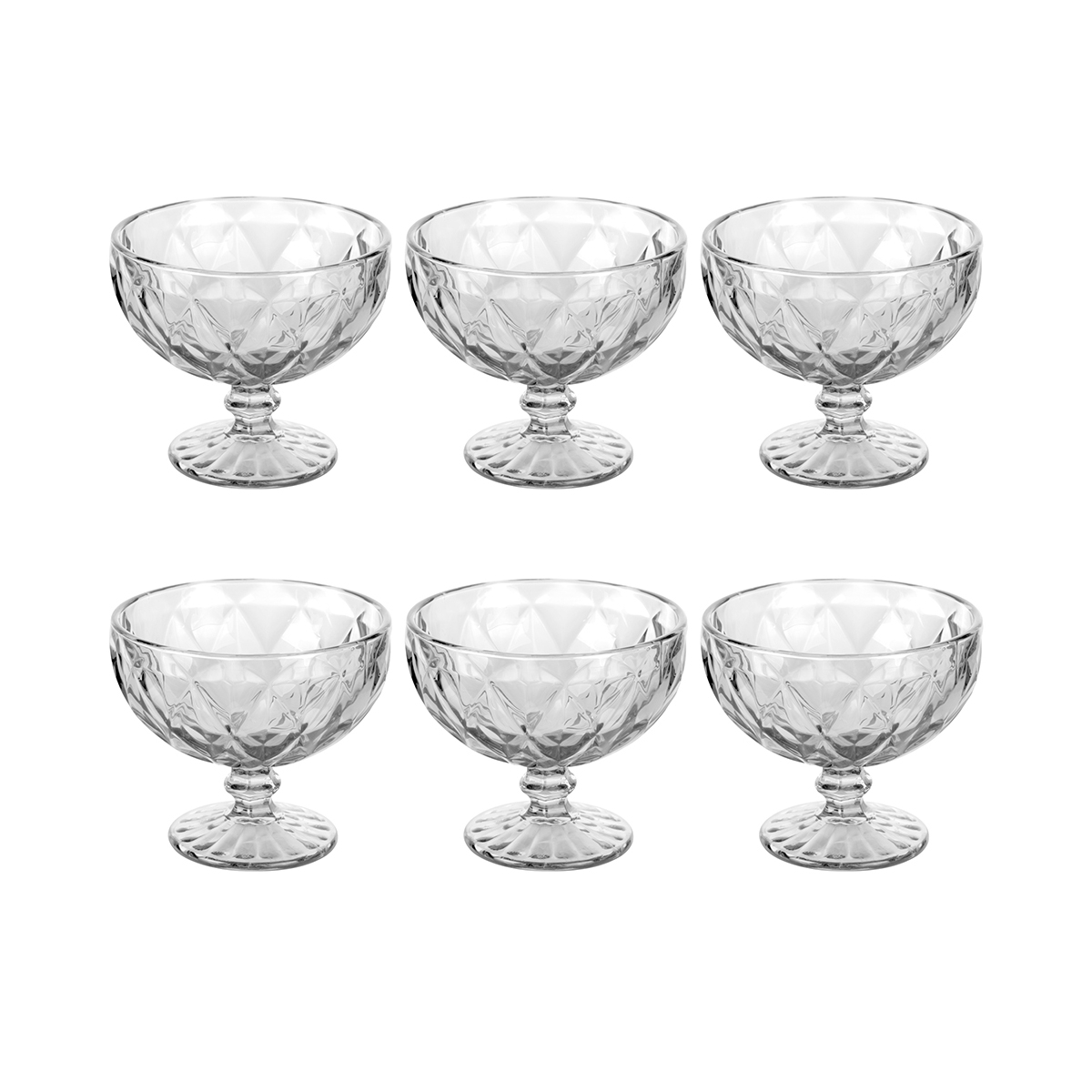 Set of 6 Elizabeth 400ml Clear Glass Ice Cream Bowls Promotion