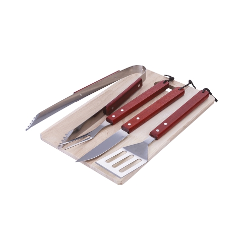 Pyros 4-Piece Stainless Steel BBQ Tool Set with Wooden Cutting Board Promotion