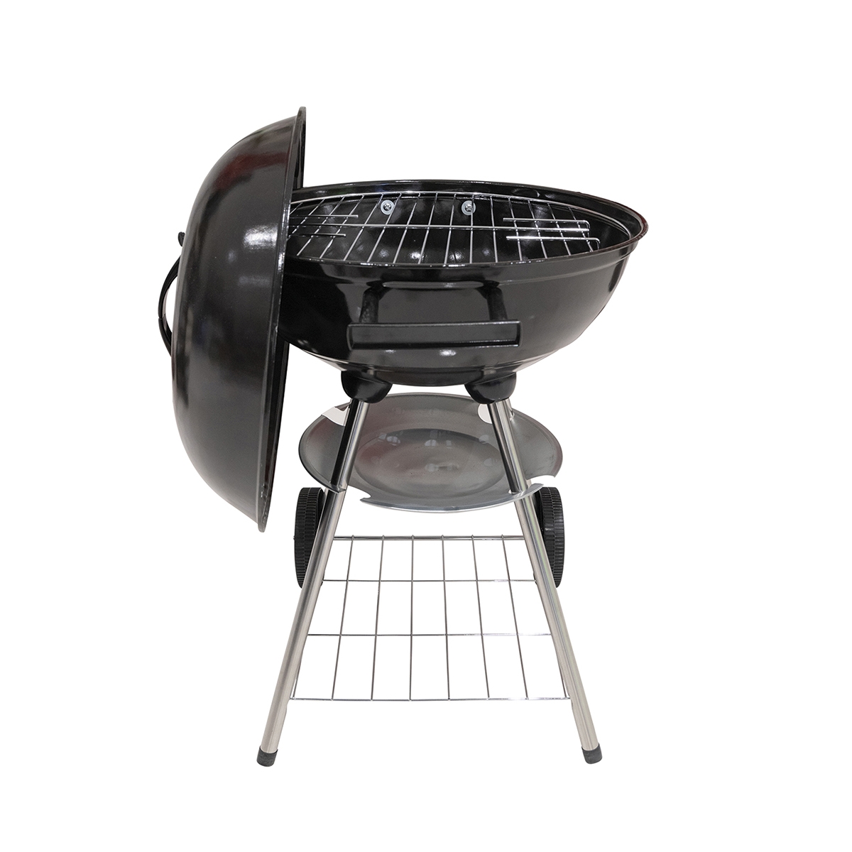 Torka Round Charcoal BBQ Grill with Lid and Wheels, Steel