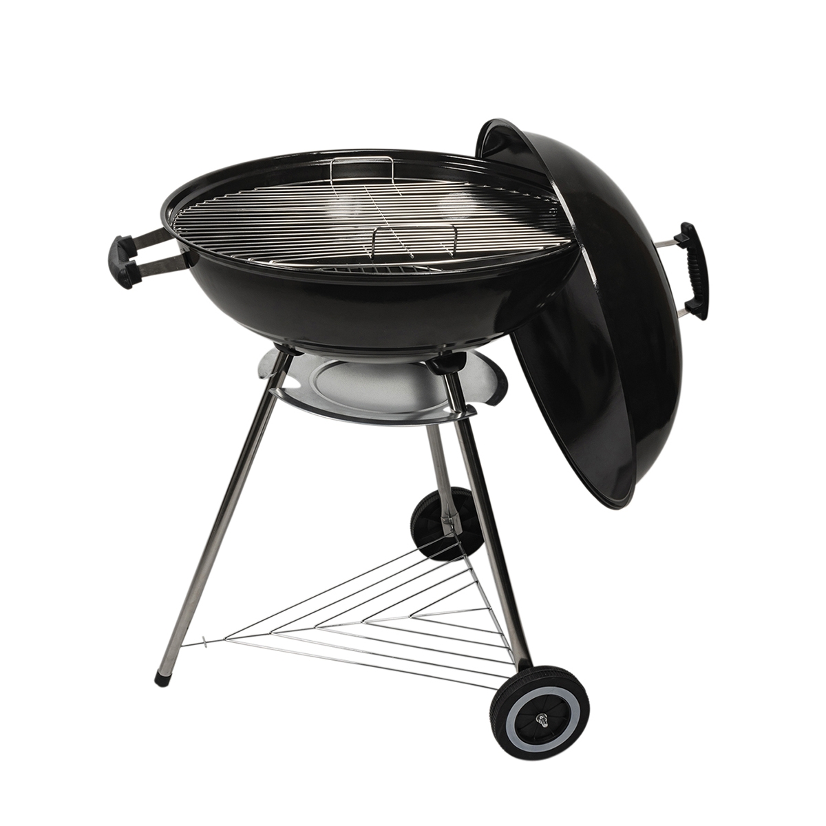 Round Charcoal Barbecue Grill 55cm with Lid and Wheels Ardena