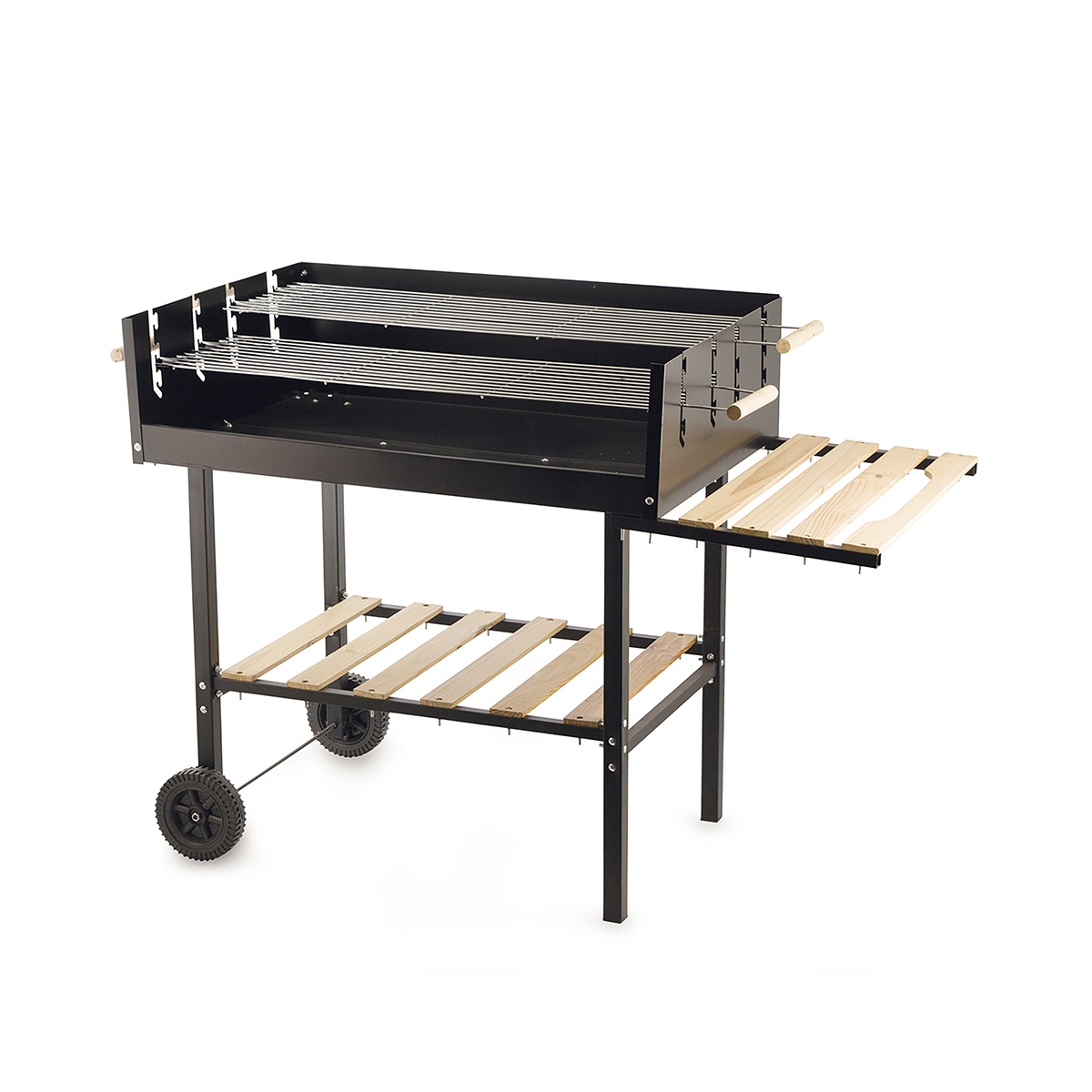 Charcoal Barbecue with Adjustable Height Grates and Wheels Braska