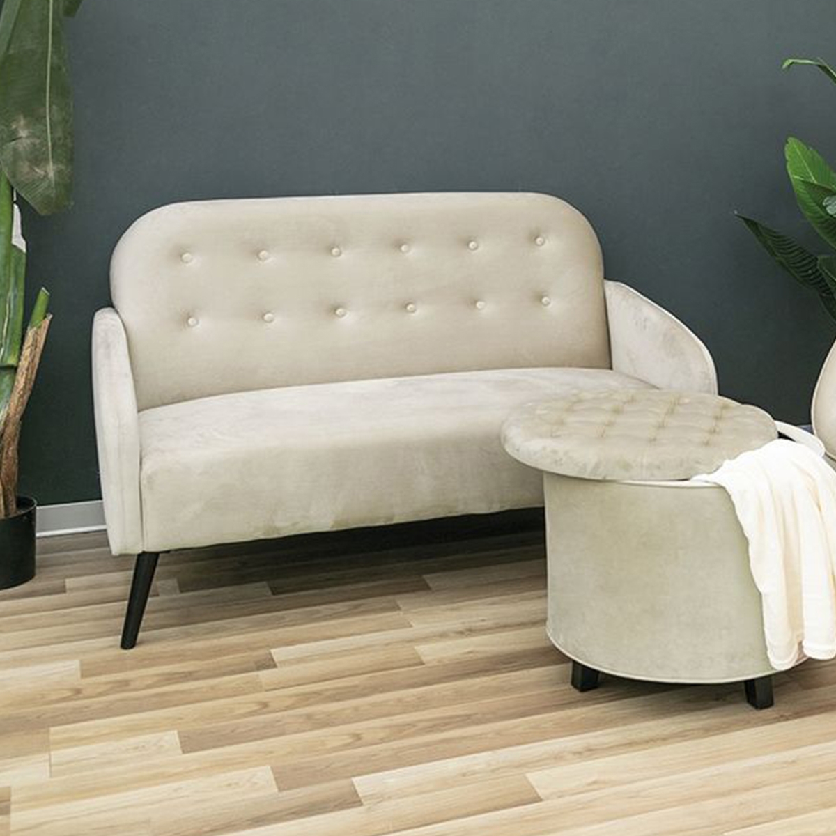 Zelto 2-Seater Sofa in Vintage Taupe Velvet-Effect Fabric