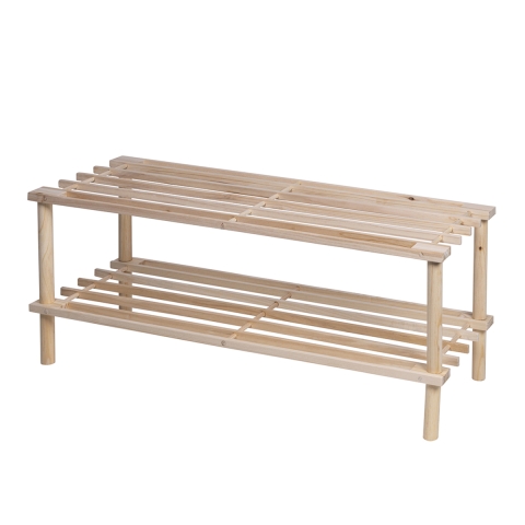 Open Shoe Rack with 2 Shelves in Fir Wood, Stilo Promotion