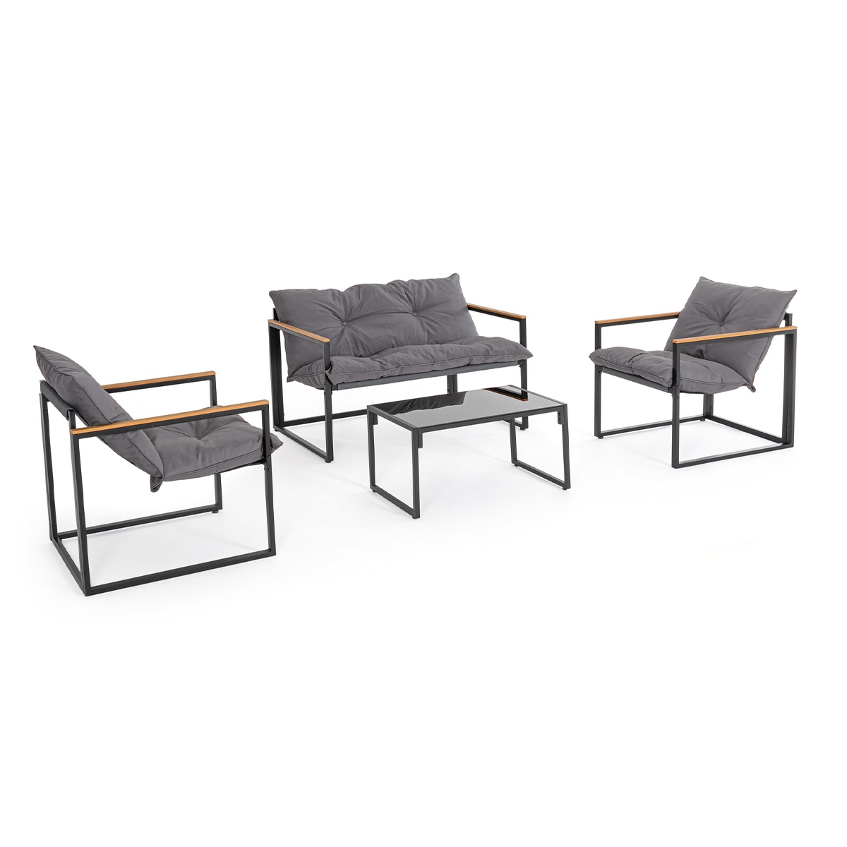 Bizzotto Ilda Outdoor Garden Set: 2 Armchairs, Sofa, and Coffee Table