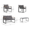 Bizzotto Ilda Outdoor Garden Set: 2 Armchairs, Sofa, and Coffee Table Measures