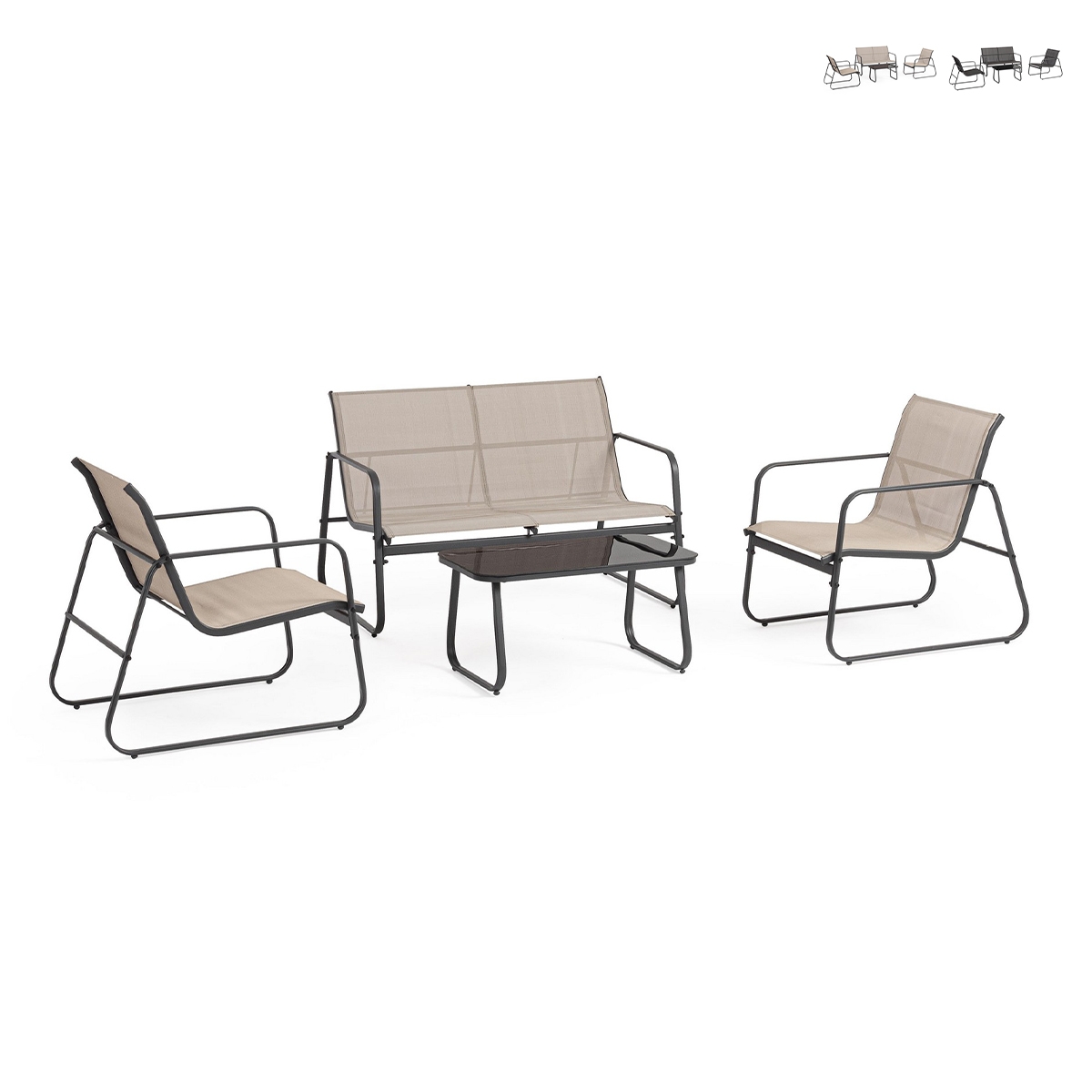 Modern Garden Lounge Set - Sofa, 2 Armchairs, Coffee Table Bizzotto Gonzalo