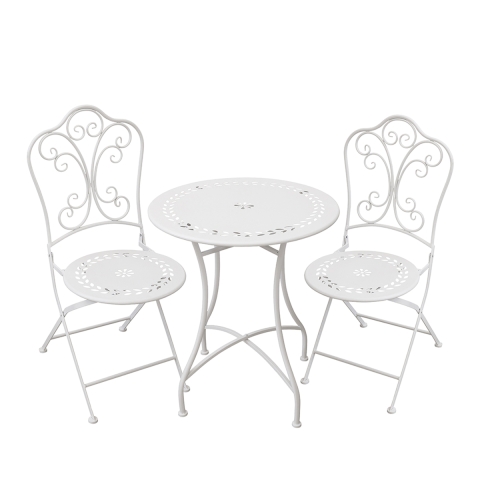 Provence Breakfast Outdoor Iron Table and 2 Chairs Set - White Promotion