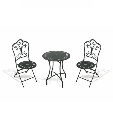 Provence Breakfast Outdoor Set: Black Iron Folding Table with 2 Chairs Promotion