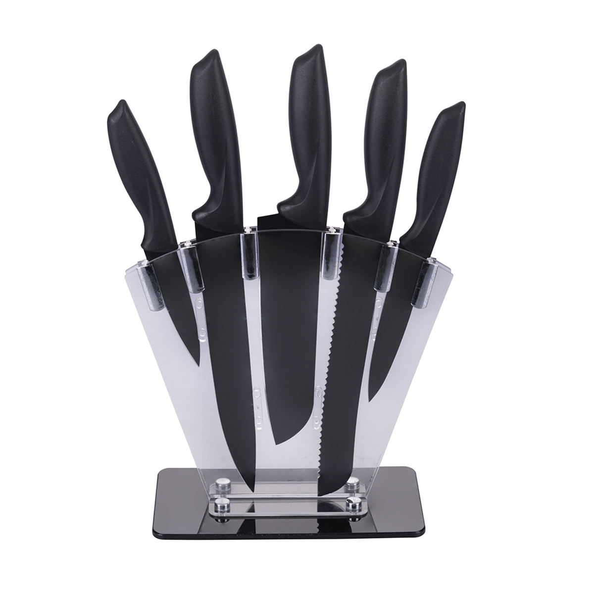 Set of 5 Black Stainless Steel Knives with Acrylic Stand - Nori Promotion