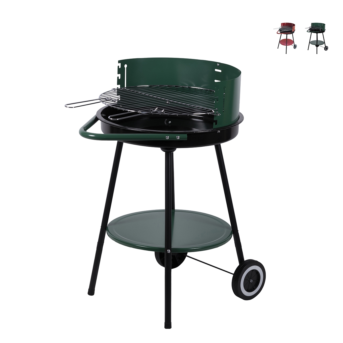 Charcoal Barbecue with Wheels and Adjustable Round Grill Ø 48cm Kivra