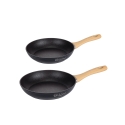 Set of 2 Non-Stick Black Aluminum Pans with Wooden Handle Fuji Promotion