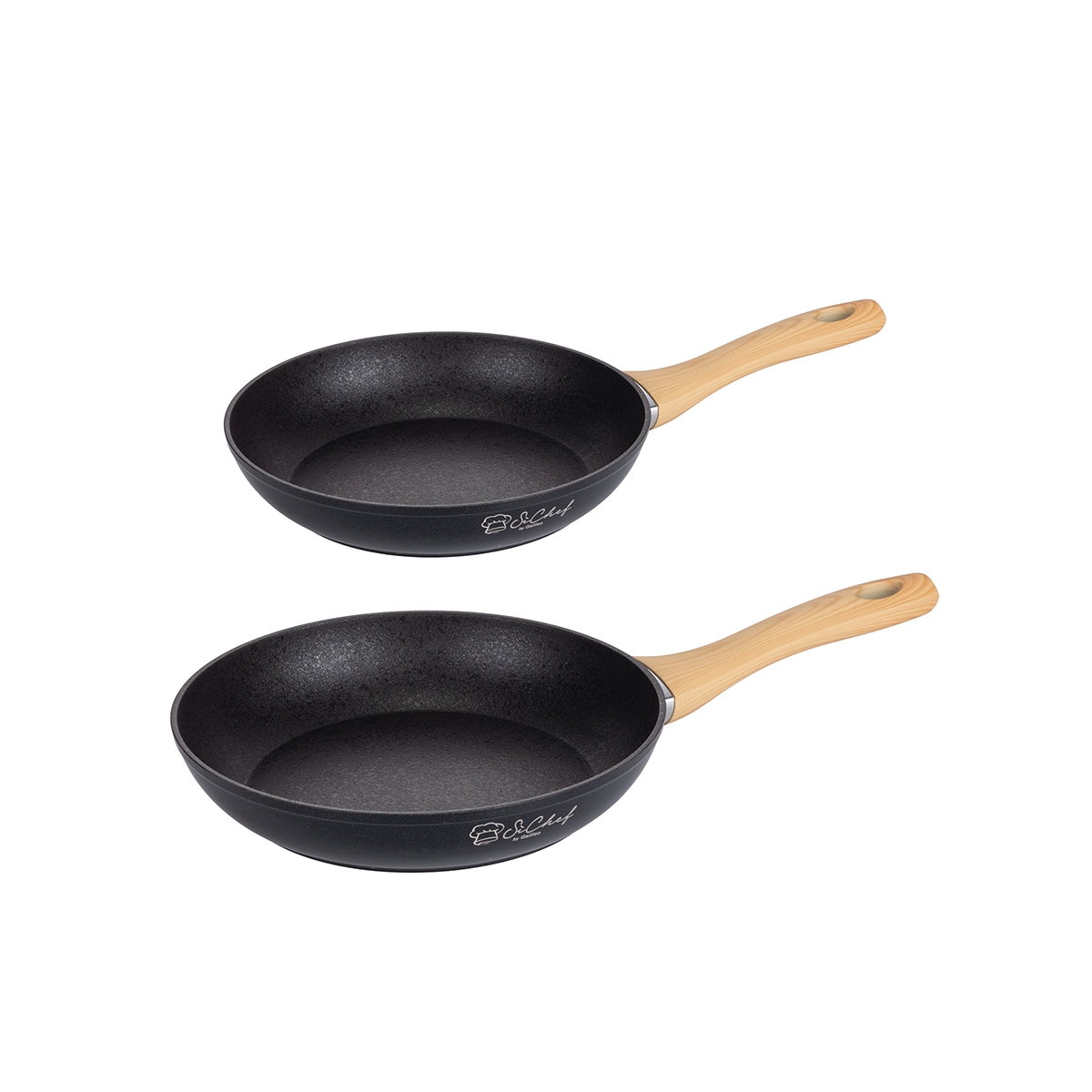 Set of 2 Non-Stick Black Aluminum Pans with Wooden Handle Fuji Promotion