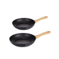 Set of 2 Non-Stick Black Aluminum Pans with Wooden Handle Fuji Promotion