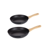 Set of 2 Non-Stick Black Aluminum Pans with Wooden Handle Fuji Promotion