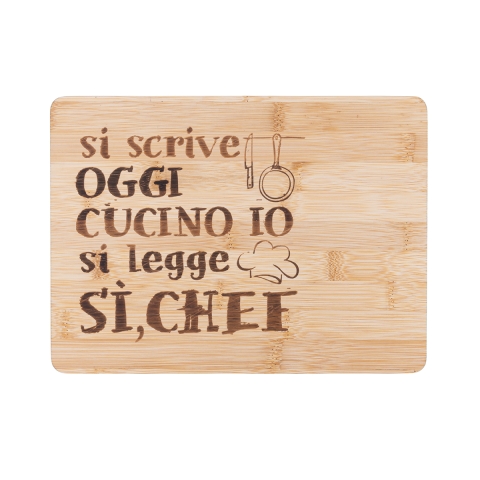 Wooden Cutting Board 27x20 cm "Oggi Cucino Io" Reads "Sì Chef" Promotion