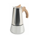 Riko Stainless Steel Moka Coffee Pot, 6-Cup, Wood-Effect Handle Promotion