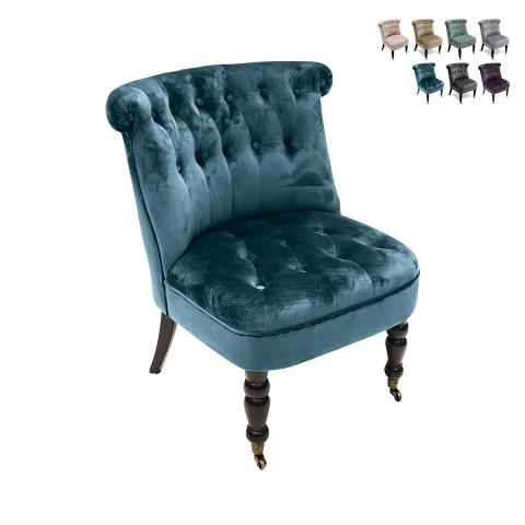 Vintage Style Velvet Effect Armchair with 2 Wheels Vesta Promotion