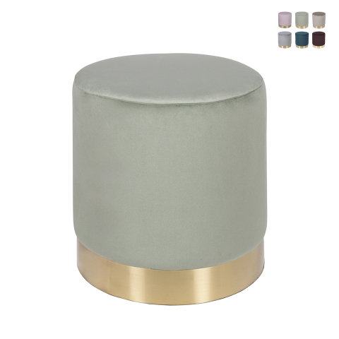 Ostara Cylindrical Velvet Effect Pouf with Gold Band Design Promotion