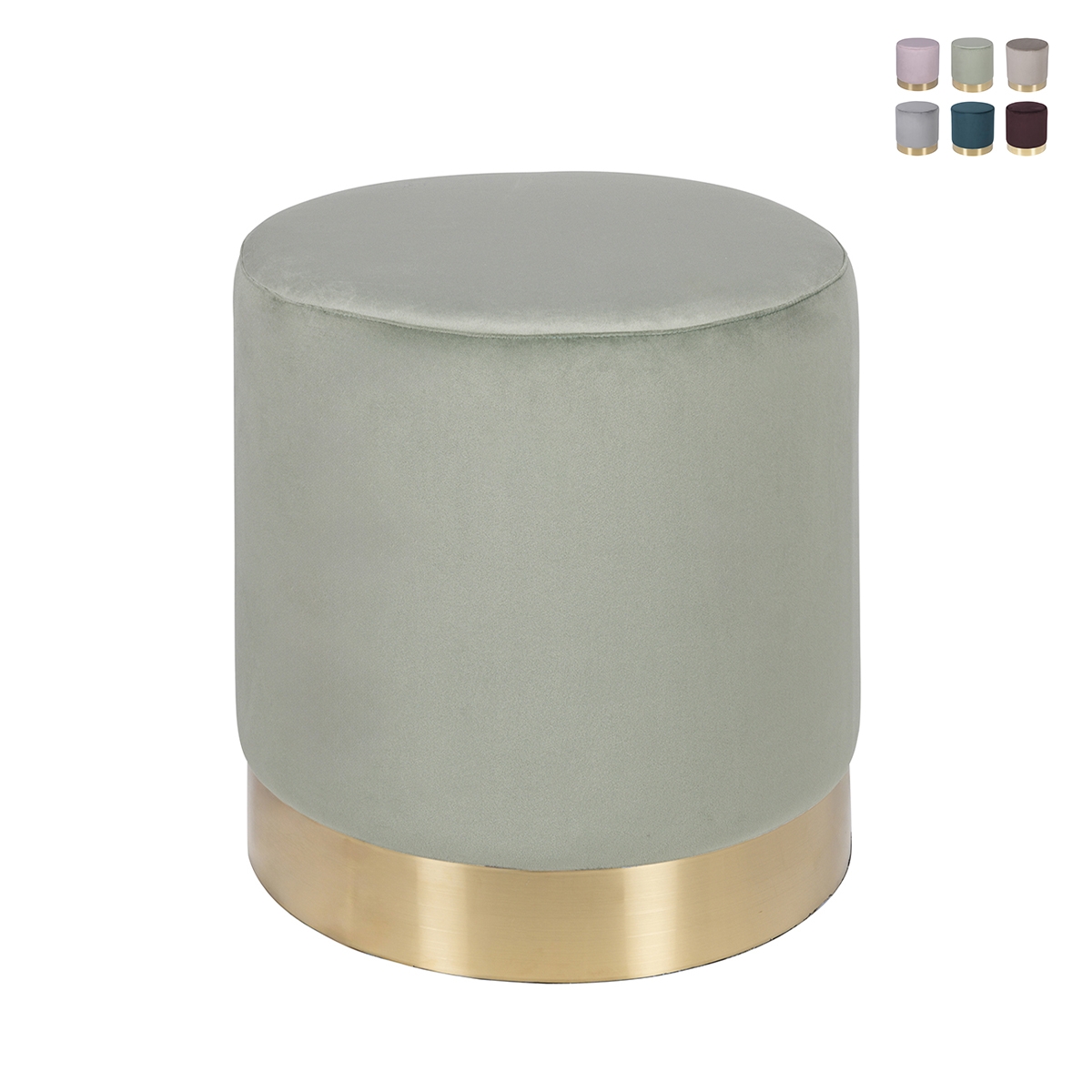 Ostara Cylindrical Velvet Effect Pouf with Gold Band Design Promotion