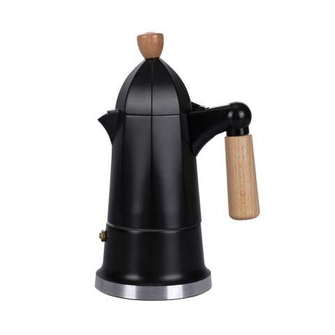Black Aluminum 4-Cup Moka Coffee Maker with Wooden Handle Industry Promotion