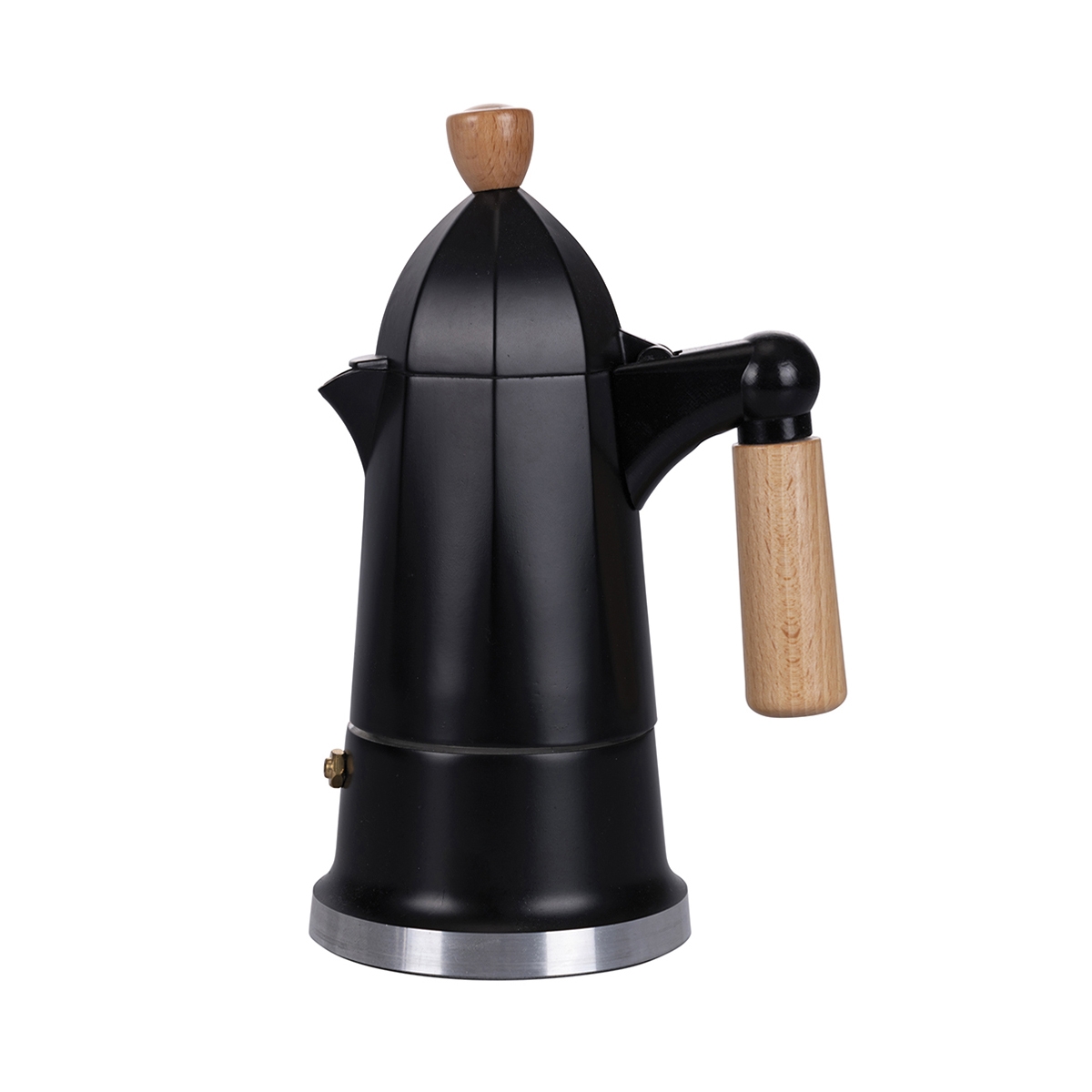 Black Aluminum 4-Cup Moka Coffee Maker with Wooden Handle Industry Promotion