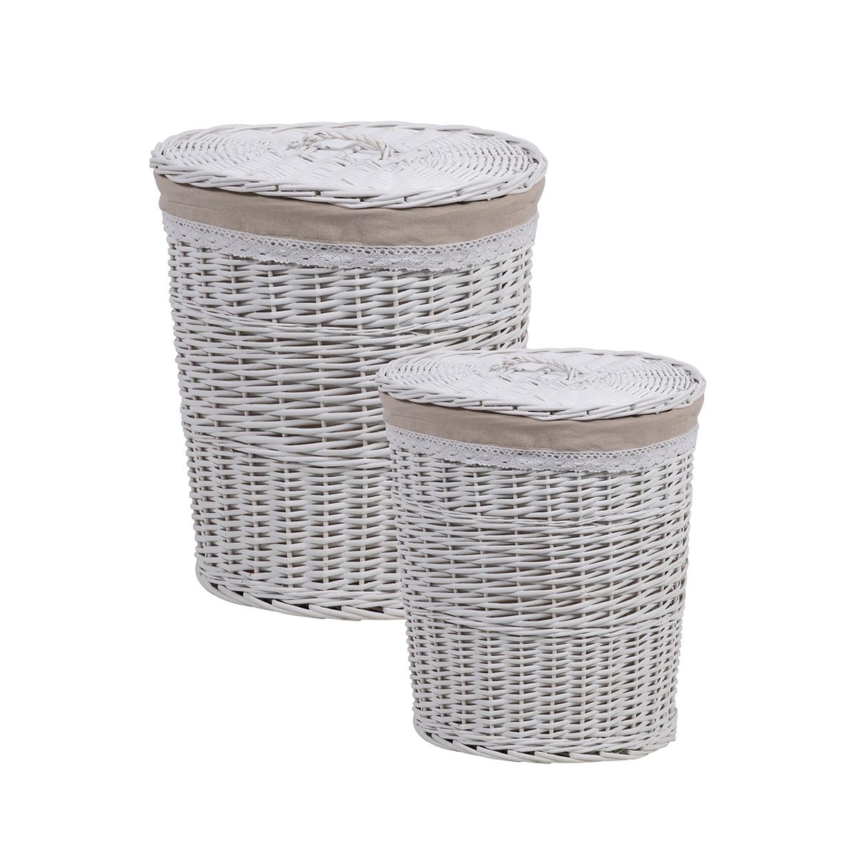 Set of 2 Zeyra Laundry Baskets with Wooden Lid and Fabric Promotion
