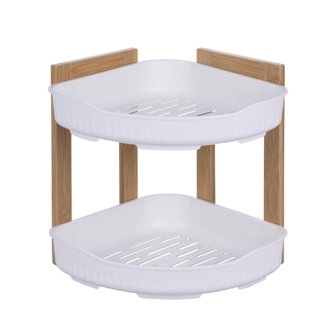 Aliva Wooden Corner Shower Shelf with 2 Plastic Tiers, 23x23x27cm Promotion