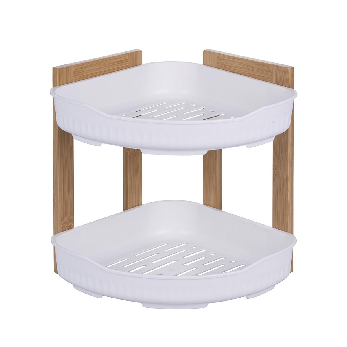 Aliva Wooden Corner Shower Shelf with 2 Plastic Tiers, 23x23x27cm Promotion