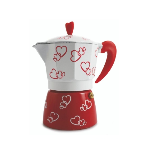Traditional 1-Cup Aluminum Moka Pot, Heart Design Promotion
