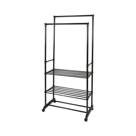 Tamira Adjustable Clothes Rack with 2 Bars, Wheels & 3 Shelves Promotion