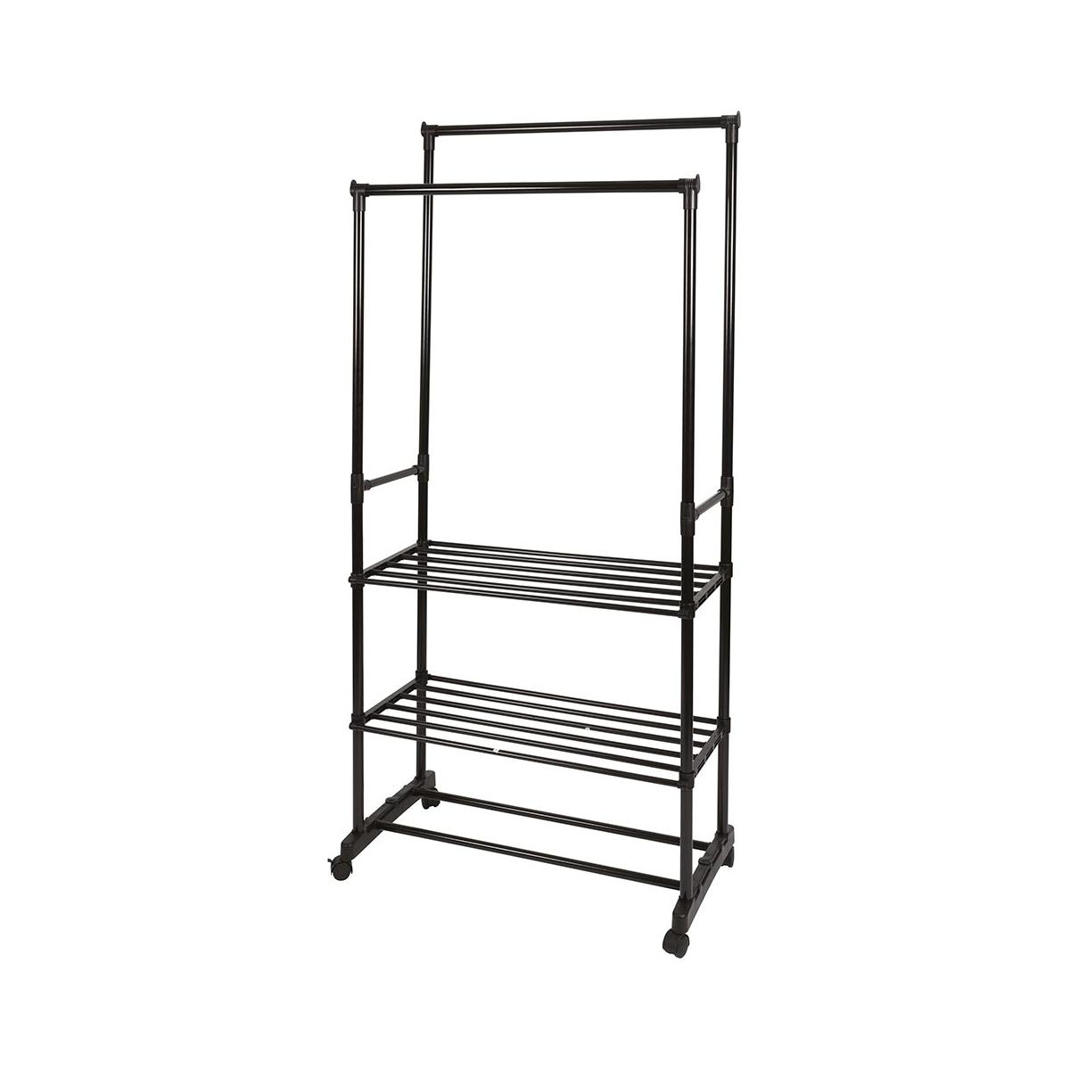 Tamira Adjustable Clothes Rack with 2 Bars, Wheels & 3 Shelves Promotion