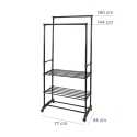 Tamira Adjustable Clothes Rack with 2 Bars, Wheels & 3 Shelves Model