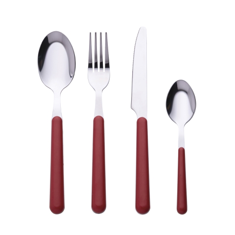 24-Piece Stainless Steel Flatware Set with Red Handles Movida Promotion