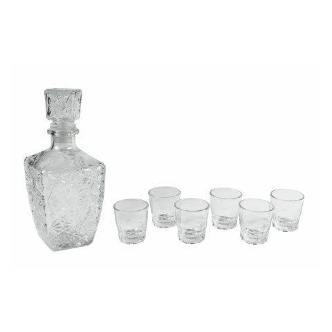 Glass Decanter Set for Liquor + 6 Diamante Glasses Promotion