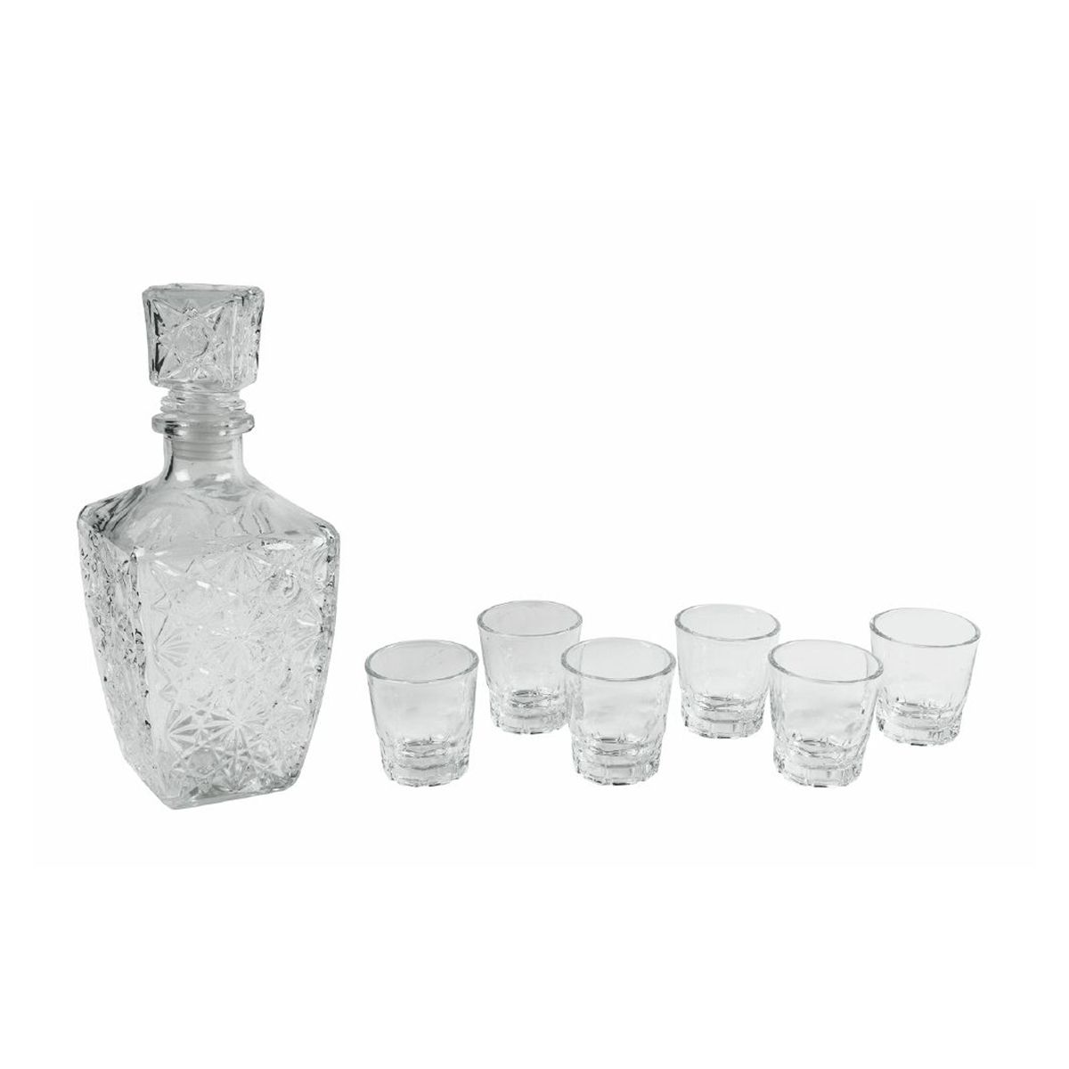 Glass Decanter Set for Liquor + 6 Diamante Glasses Promotion